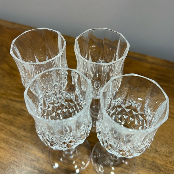 Vintage French D’Arques 4 Longchamp 2oz Crystal Diamond Cut Glasses In Box - Picture 4 of 10